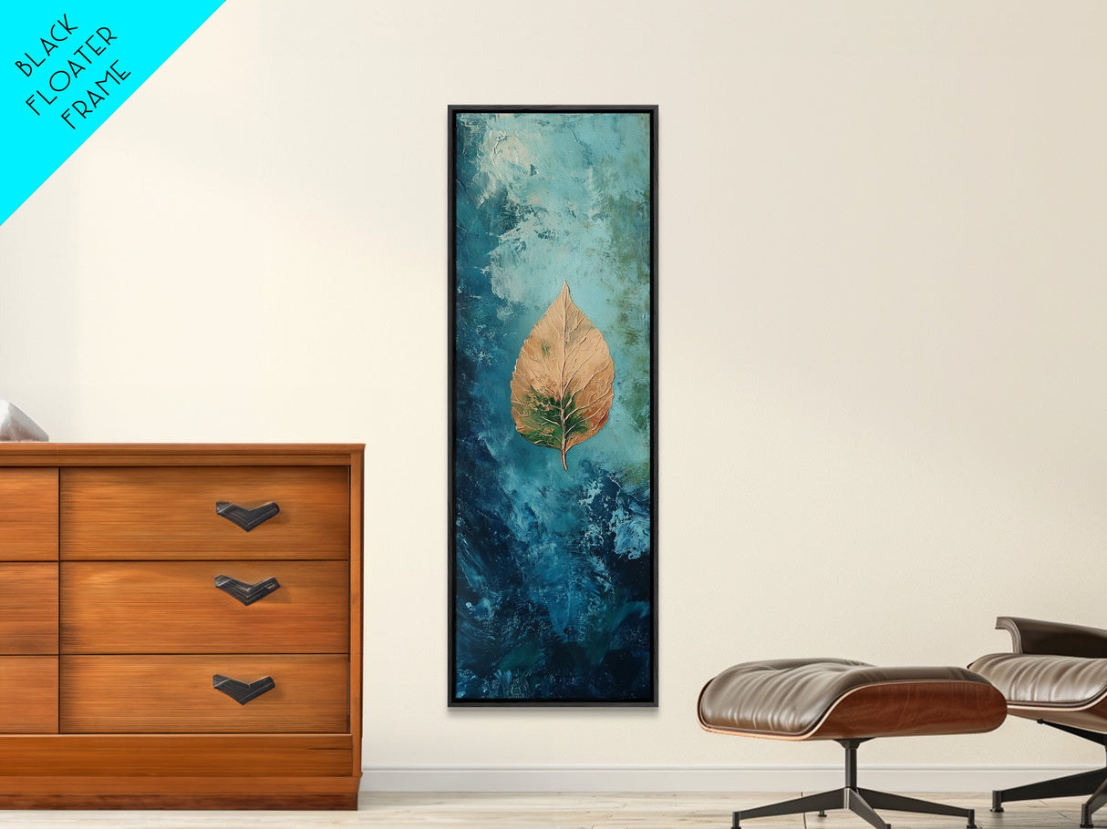Golden Leaf, botanical prints, wabi sabi wall art, nature inspired art, minimalist art, teal wall art, Canvas Print