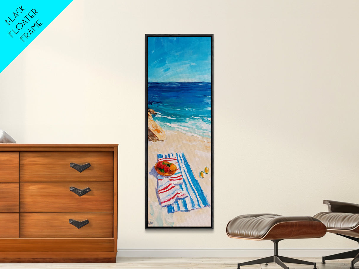 Seaside Picnic, Summer Vibes, Coastal Painting, Nautical Decor, Beach House Art, Food Review Kitchen Art, Framed Canvas Print