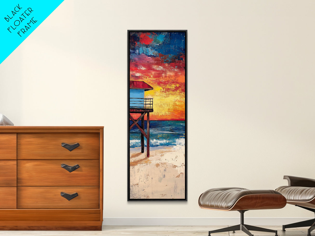 Lifeguard Tower, Surf Wall Art, Coastal Cowgirl Decor, Beach Painting, Nautical Wall Art, Framed Canvas Print