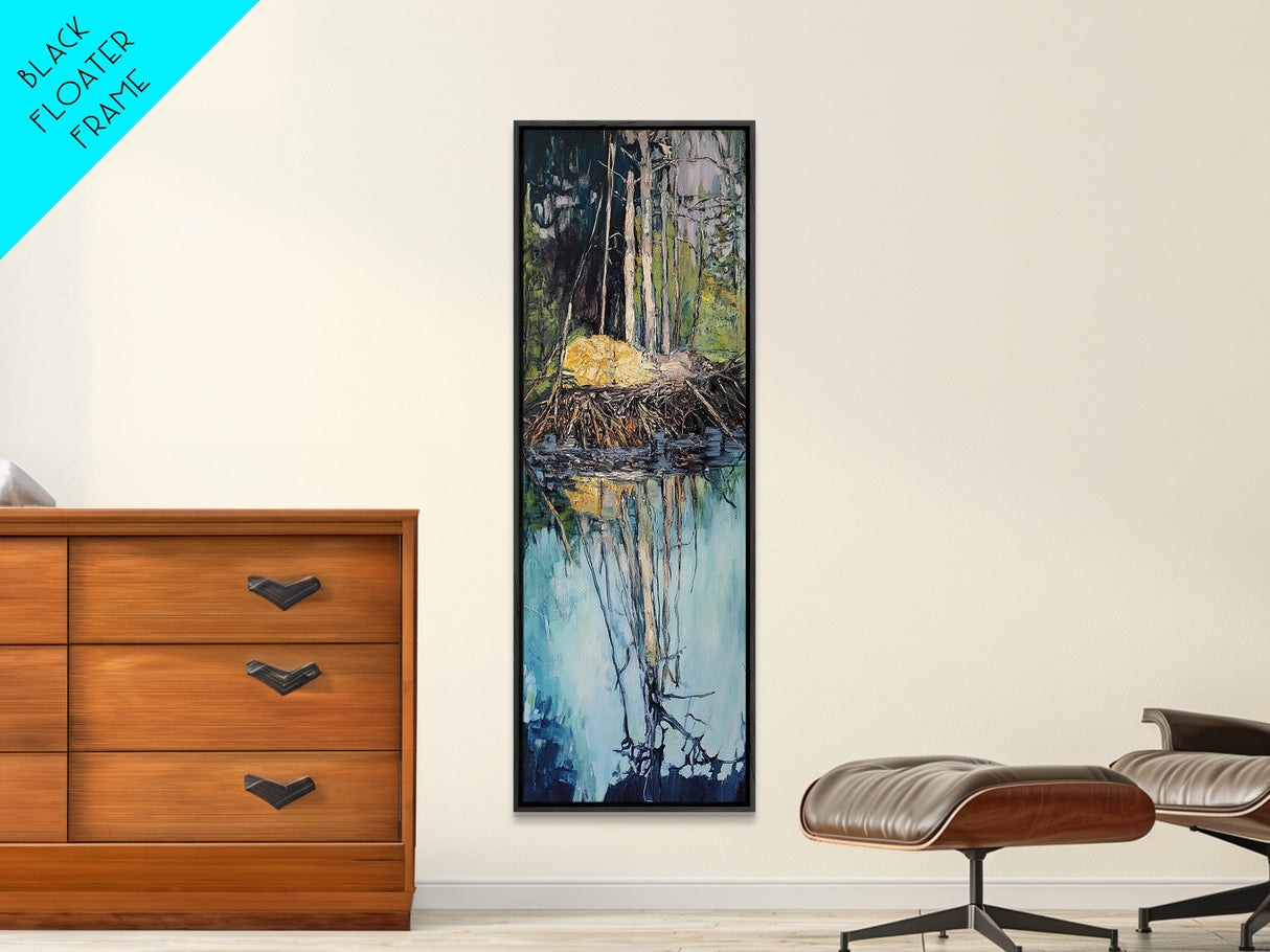 Forest Reflection, Moody Art, Landscape Painting, Pine Tree Art, Wabi Sabi Art, Smoky Mountain Art, Framed Canvas Print, Rustic Wall Art