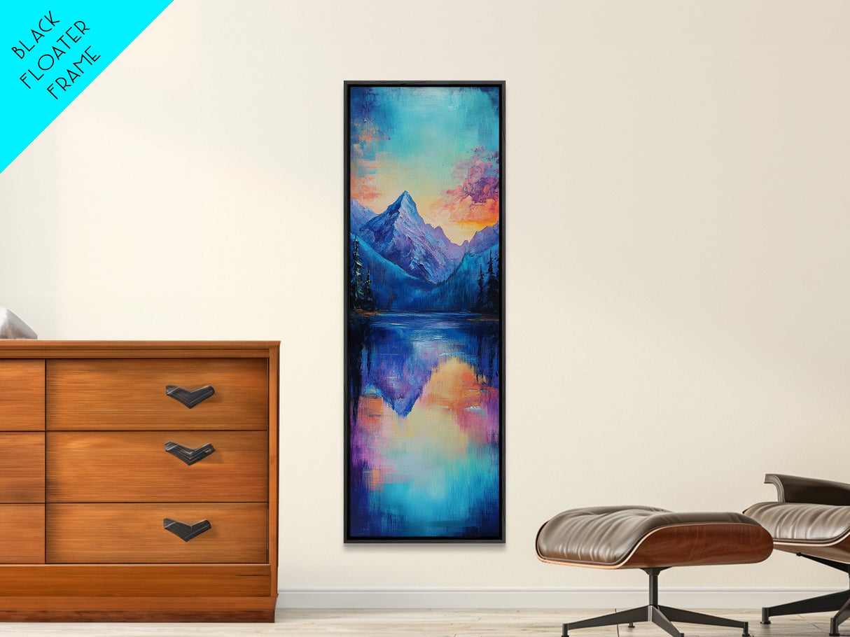 Mountain Reflection, landscape painting, lake Tahoe art, moody art, bedroom art, gift idea for him, Framed Canvas Print