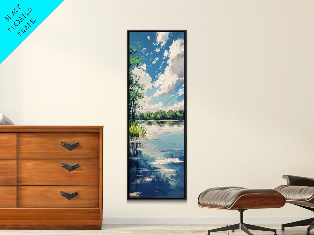 Lake Reflection, Landscape Painting, Moody Art, Coastal Decor, Above Sofa Art, Bedroom Art, Framed Canvas Print