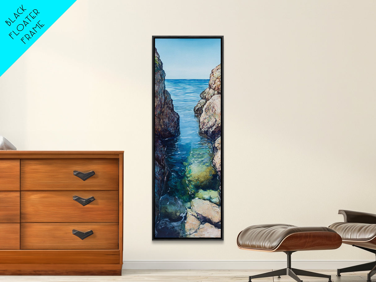 Seaside Escape, Blue Waters, Cliffside View, Canvas Print, coastal wall art, nautical decor, above bed wall art, seascape painting