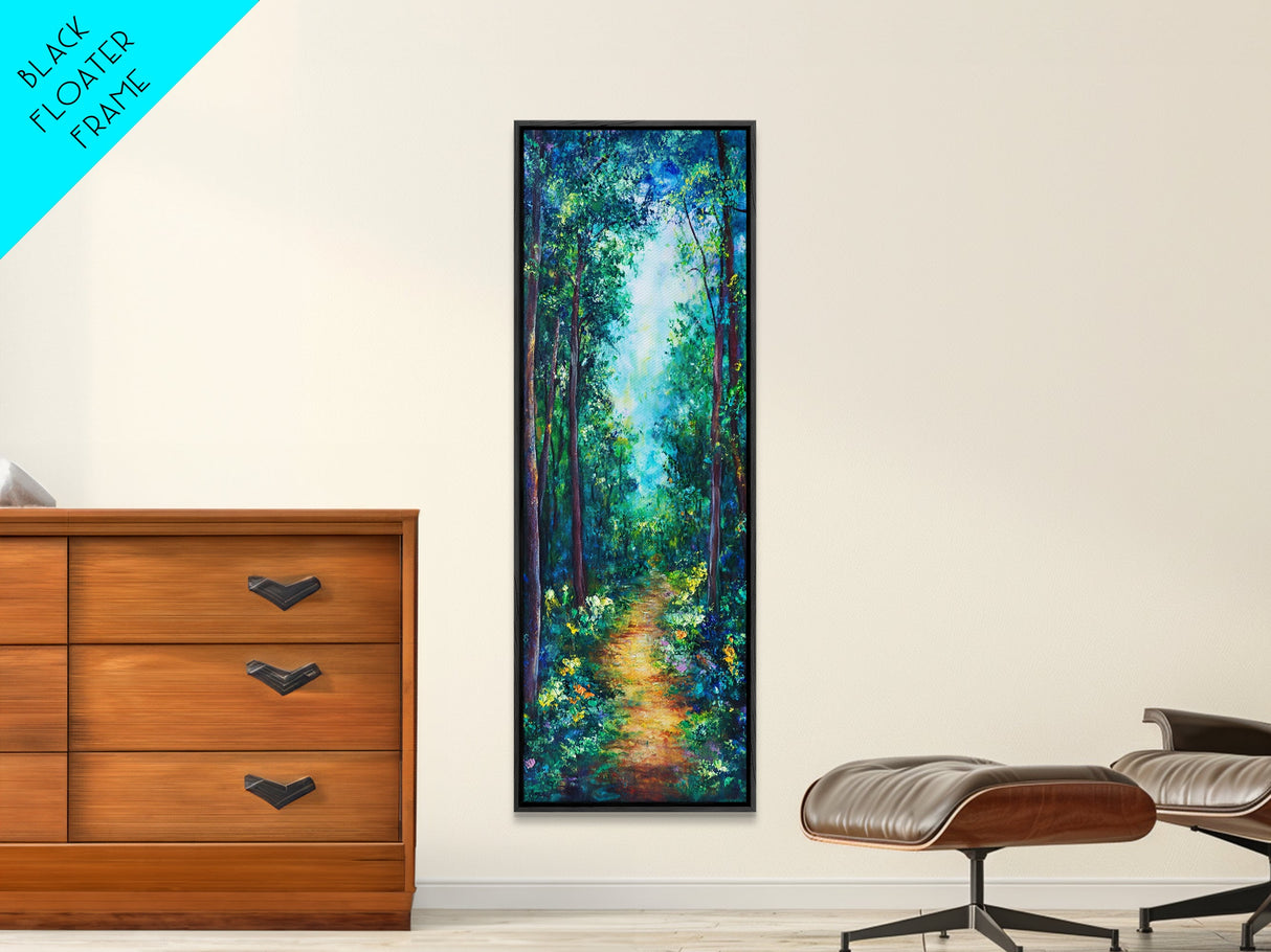 Forest Path Painting, Landscape Painting, Green Wall Art, Pine Tree Art, Above Sofa Art, Framed Canvas Print, Bedroom Art