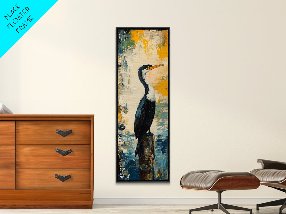 Abstract Bird Art, Coastal Wall Art, Nautical Decor, Bird Art Print, Framed Canvas Print, Rustic Wall Art, Vertical Wall Art