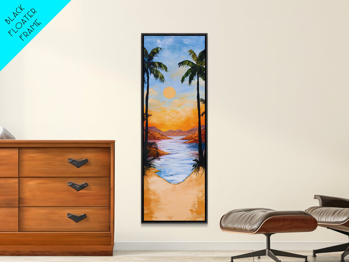 Tropical Sunset, palm tree painting, coastal decor, Hawaii art, nautical painting, framed canvas print, coastal landscape art