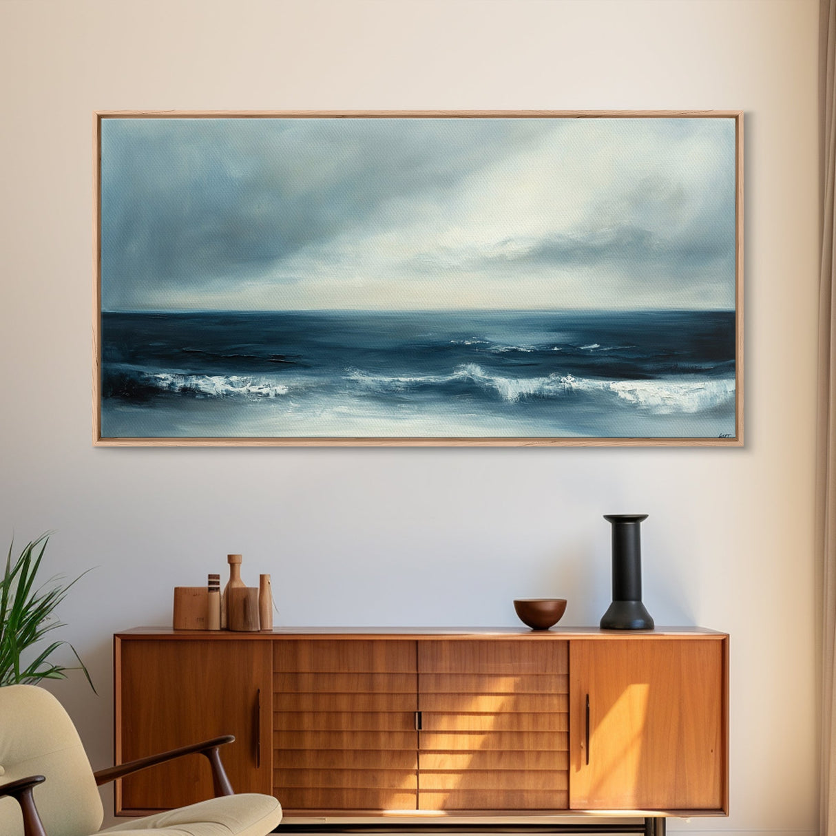 Moody Seascape, Dark Ocean, Panoramic Art, Canvas Print, Nautical Painting, Coastal Landscape Art, Extra Wide Art, Above Sofa Art