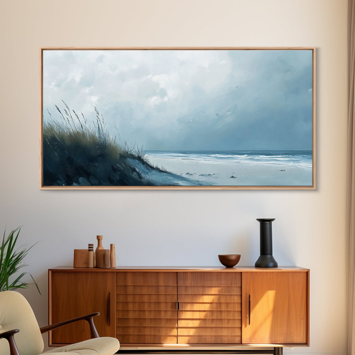 Seascape painting, coastal wall art, framed canvas print, beach painting, nautical decor, extra wide art, panoramic wall art
