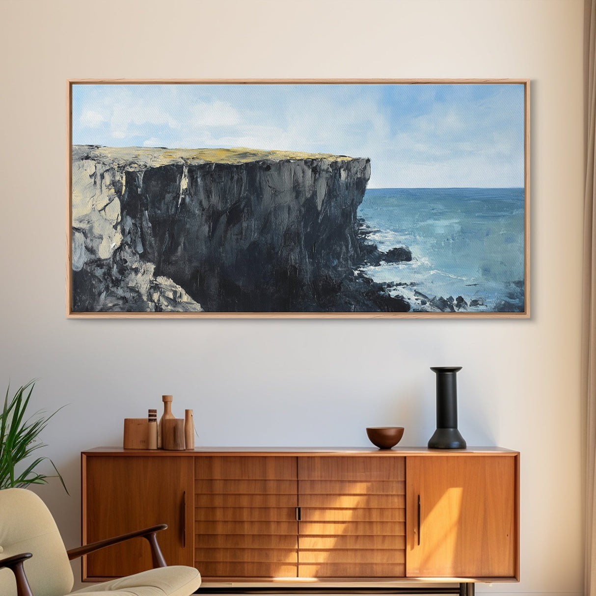 Ireland cliffs, coastal decor, ocean waves, Ireland painting, nautical wall art, framed canvas print, extra wide art, landscape painting