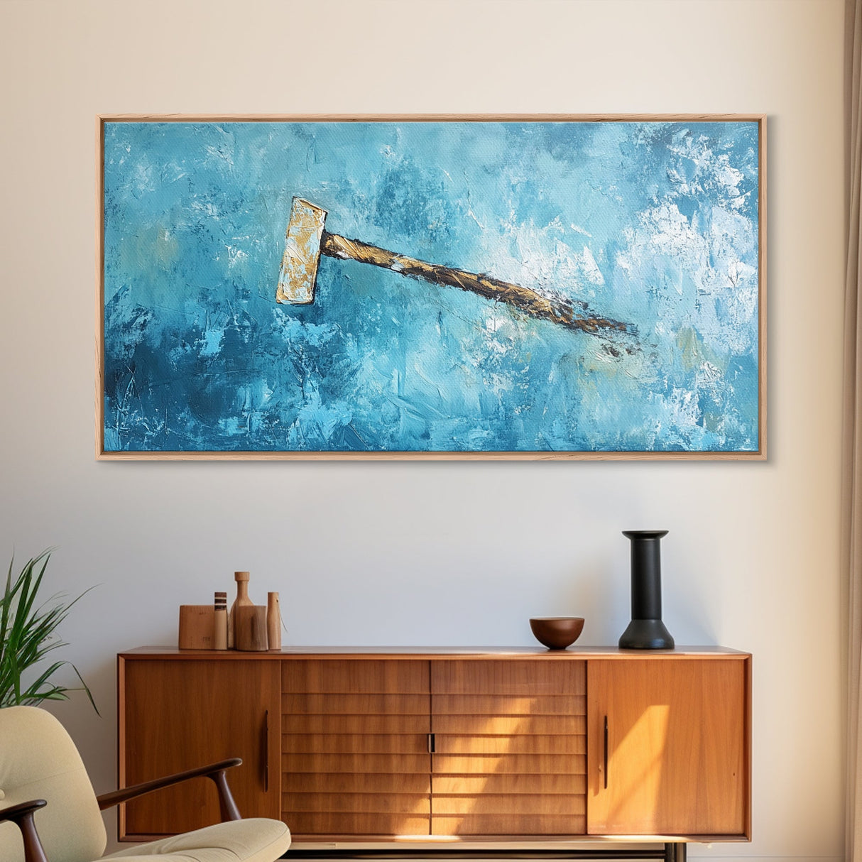 Wabi sabi art, minimalist art, framed canvas print, extra wide art, abstract painting, rustic wall art, textured blue wall decor
