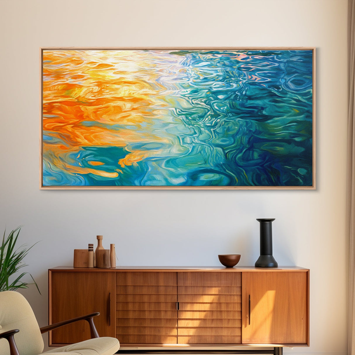 Water Reflection, Abstract Seascape, Nautical Wall Art, Coastal Painting, Horizontal Wall Art, Canvas Print, Extra Wide Art