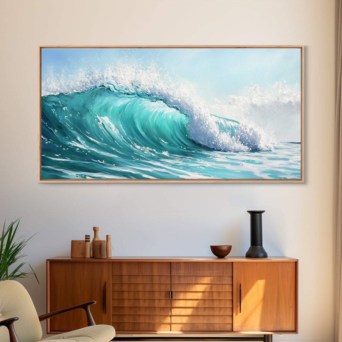 Ocean Wave, seascape painting, surf wall art, nautical decor, blue and green wall art, coastal landscape art, Canvas Print