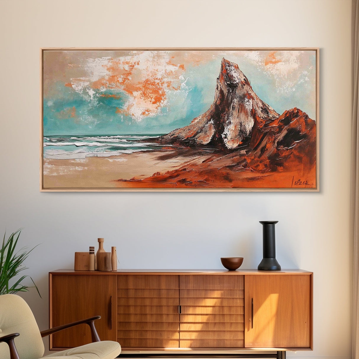 Desert Mountain, Canvas Print, rustic art, landscape painting, extra wide painting, panoramic wall art, above sofa art