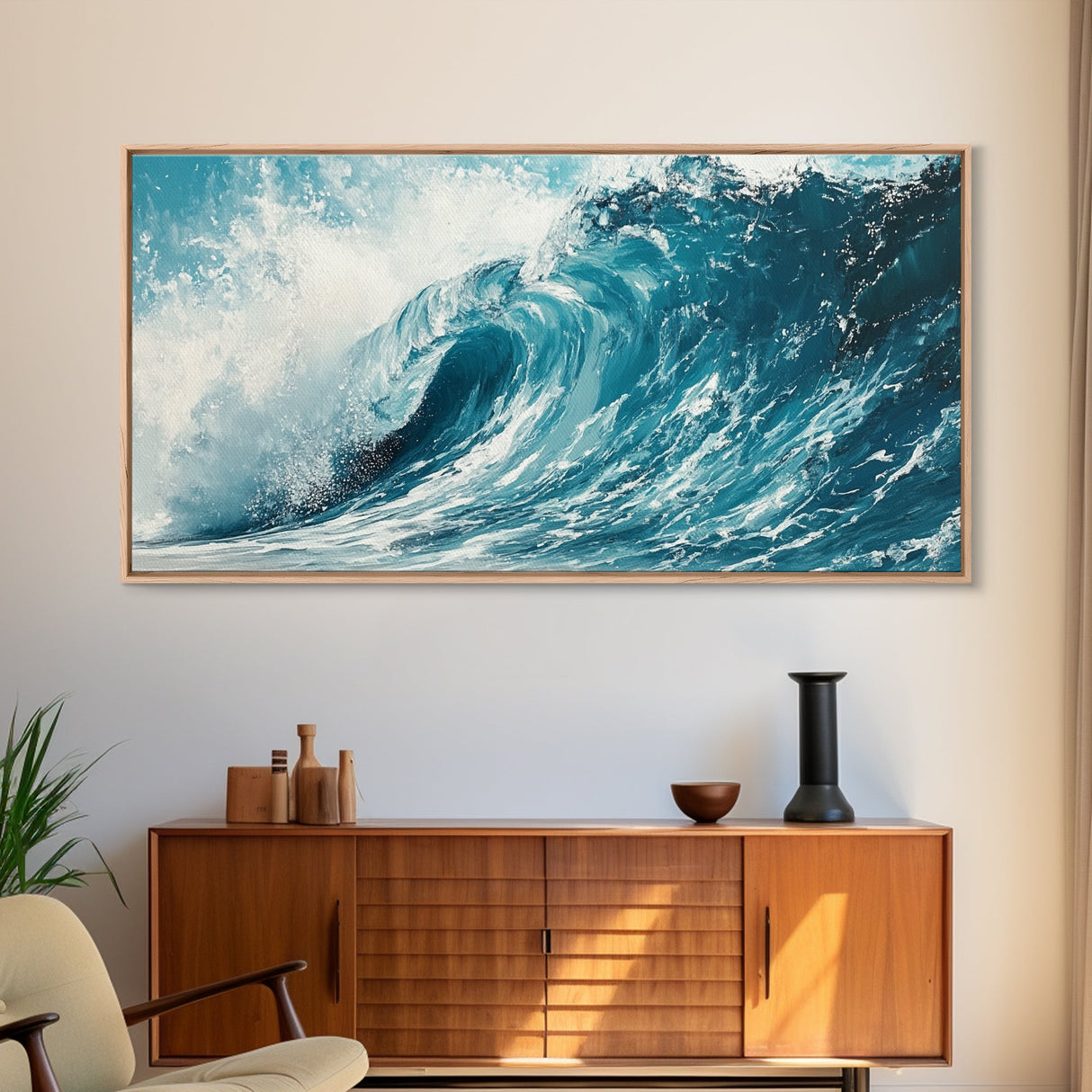 Ocean Wave Art, Seascape Painting, Coastal Decor, Nautical Wall Art, Beach House Gift, Blue and Green Wall Art, Framed Canvas Print