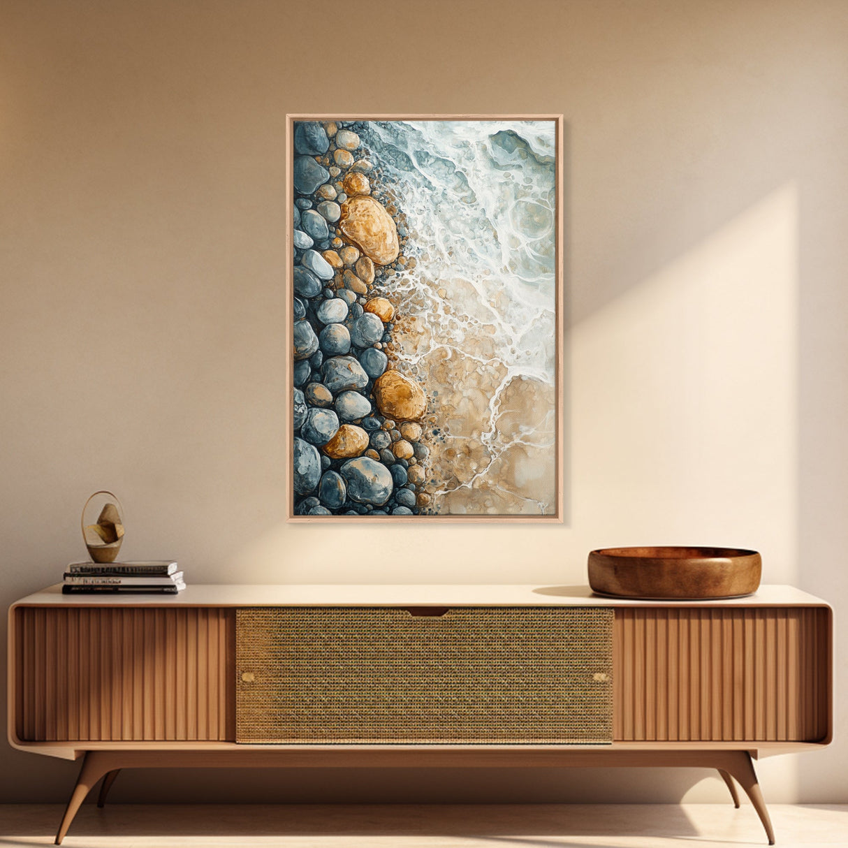 Ocean Shore Rocks, coastal wall art, surf wall art, beach house decor, nautical wall art, boho art, Framed Canvas Print
