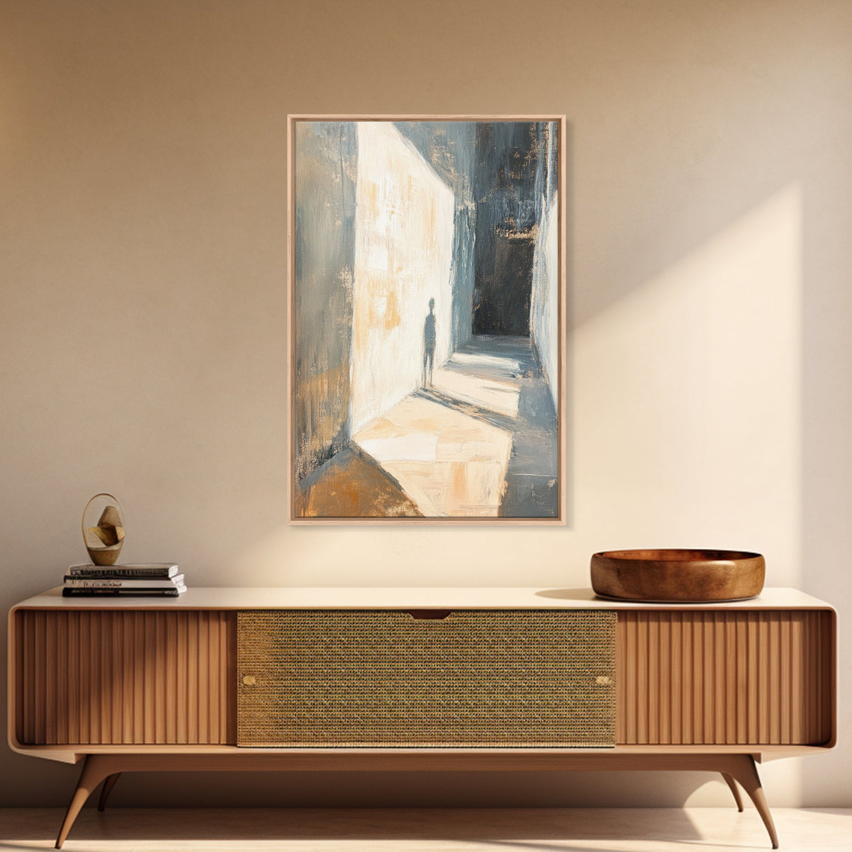 Shadowed Hallway, moody art, wabi sabi wall art, minimalist art, vertical wall art, framed canvas print, above bed wall art