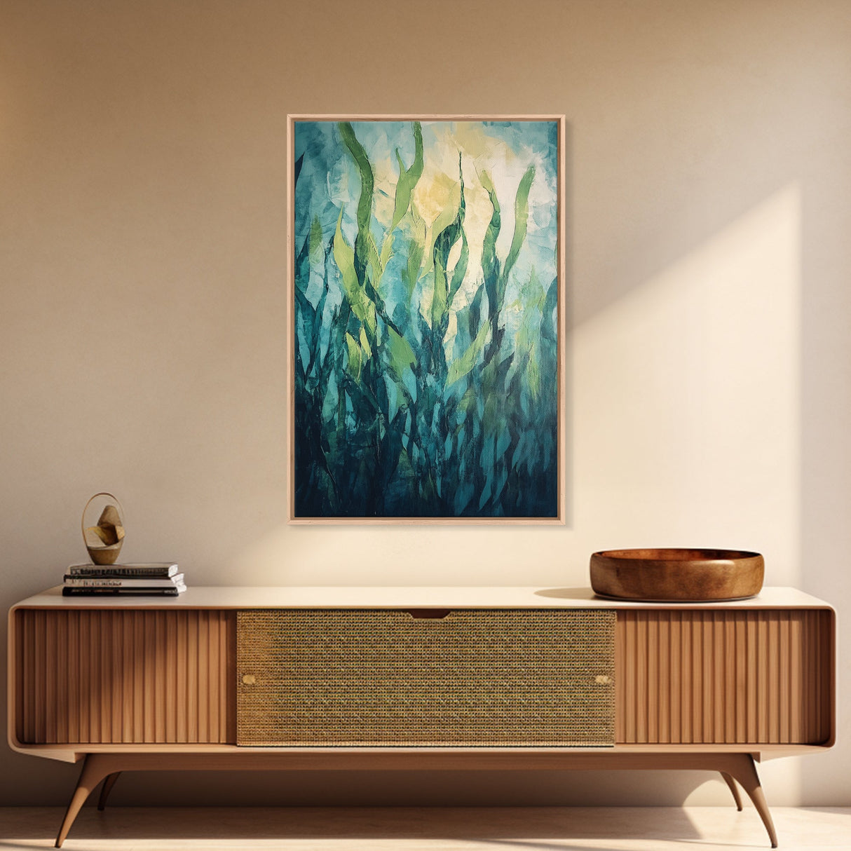 Underwater Kelp Forest, Coastal Landscape Art, Teal Wall Art, Nautical Decor, Nature Inspired Art, Wabi Sabi Art, Canvas Print