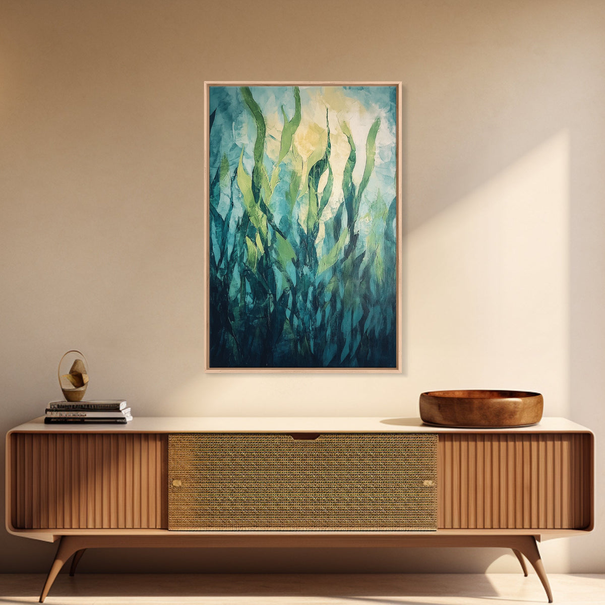 Underwater Kelp Forest, Coastal Landscape Art, Teal Wall Art, Nautical Decor, Nature Inspired Art, Wabi Sabi Art, Canvas Print