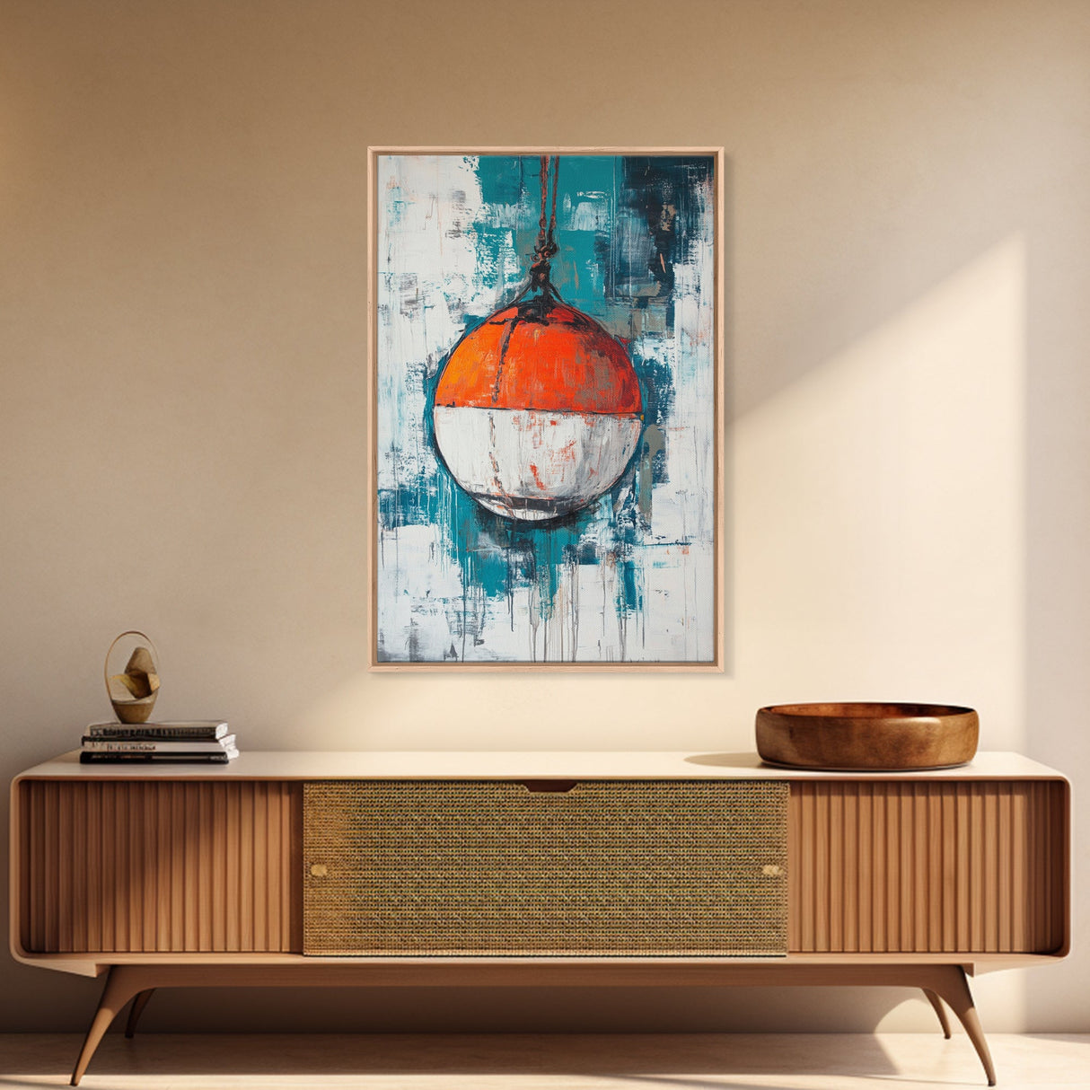 Nautical Buoy, nautical wall art, coastal decor, rustic wall art, gift idea, ocean painting, Framed Canvas Print, above bed wall art