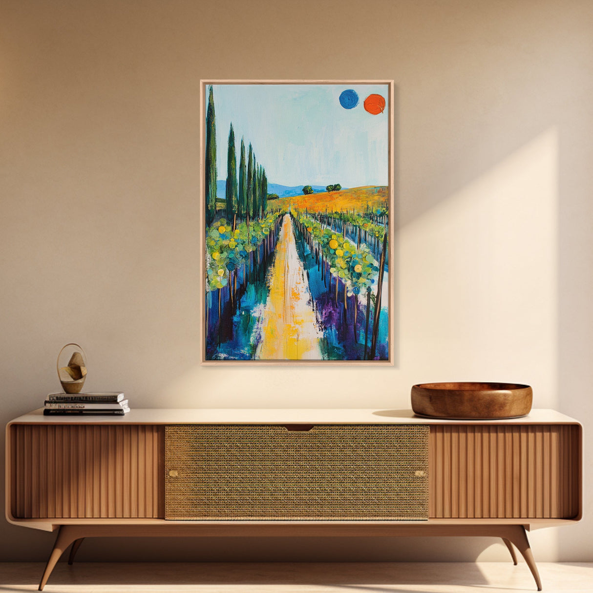 Vineyard Path, Tuscany painting, landscape painting, farmhouse art, rustic decor, above couch art, framed canvas print, wall art