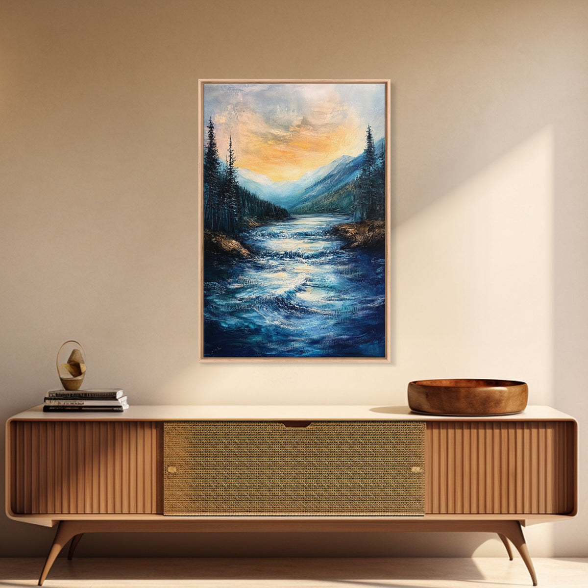 Mountain Stream, Nature Painting, Canvas Print, Forest Art, Rustic Wall Art, Coastal Decor, Bedroom Art, Cabin Decor, Gift Idea