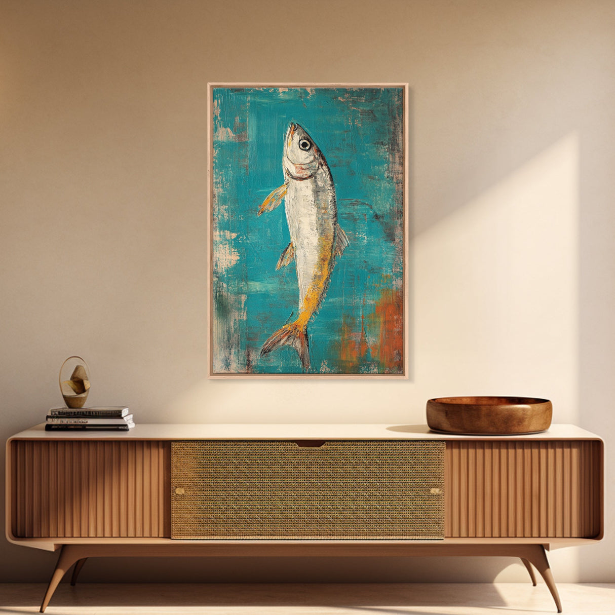 Vibrant Fish Painting Canvas Print Coastal Wall Art, Beach House Decor, Nautical Art, Ocean Inspired Artwork, Rustic Wall Decor
