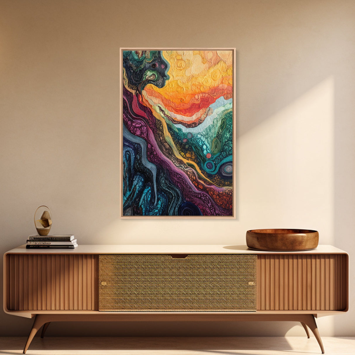 Psychedelic Abstract Texture Framed Canvas Print, Surreal Art, Vibrant Wall Art, Modern Abstract Painting, Unique Artwork, Office Decor