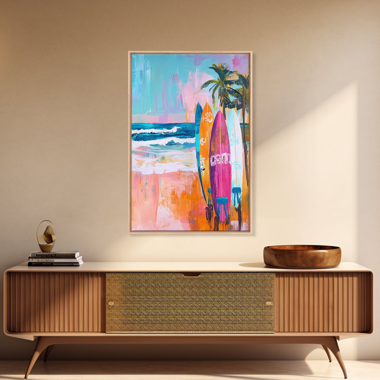 Surfboards Beach Canvas Print | Tropical Wall Art | Coastal Home Decor | Boho Surf Painting | Summer Vibes | Ocean Lovers Gift