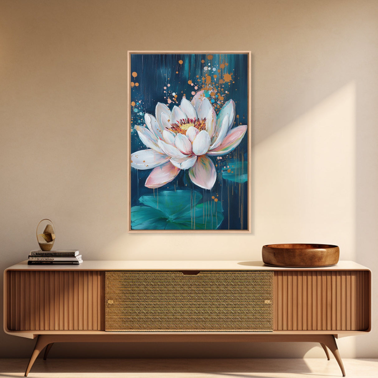 Lotus Flower Canvas Print Zen Wall Art Spiritual Meditation Decor Feminine Botanical Painting Bedroom Bathroom Boho Gift