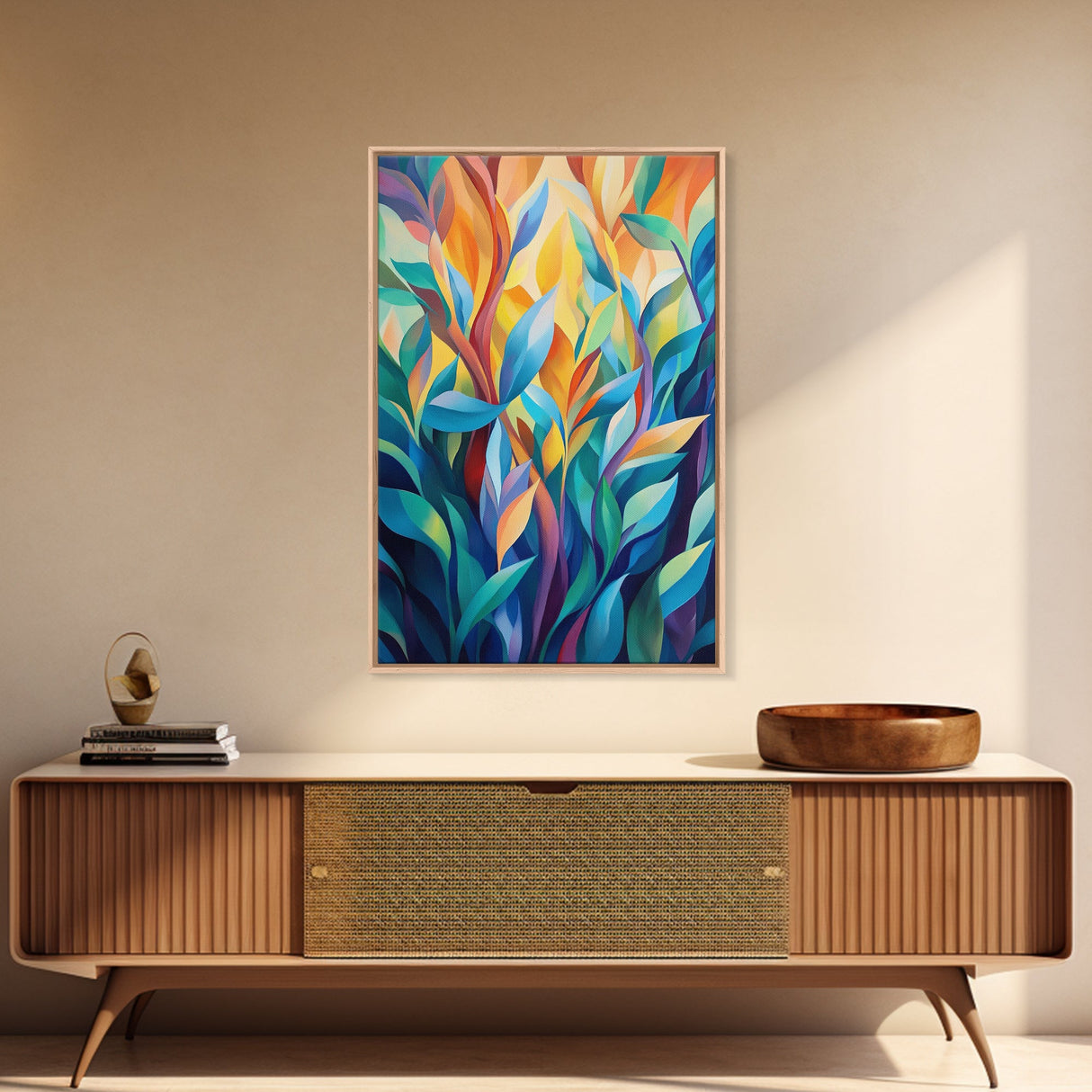 Vibrant Leaves, Botanical Art, Modern Abstract Art, Green Wall Art, Minimalist Art, Living Room Art, Canvas Print, Gift Idea
