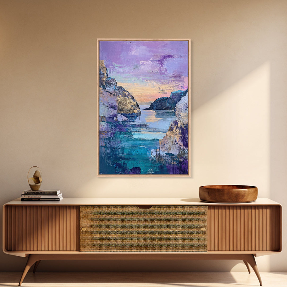 Sunset Cove, Moody Seascape, Coastal Landscape, Nautical Wall Art, Blue and Green Wall Art, Extra Wide Art, Boho Art, Canvas Print