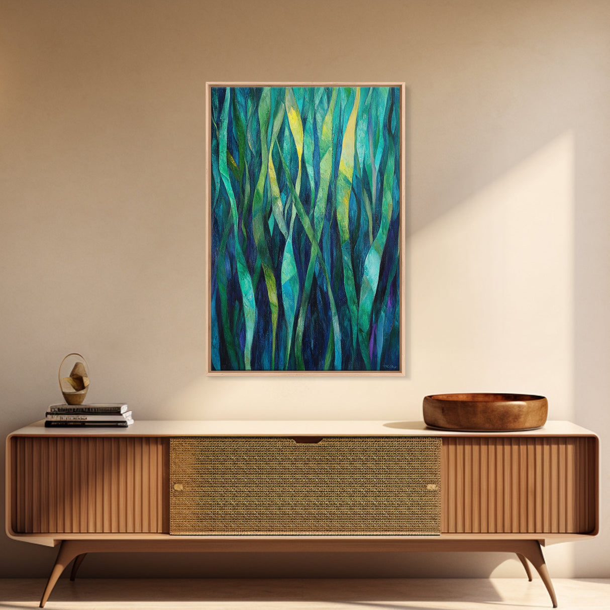 Moody Forest, Abstract Nature Art, Botanical Prints, Green Wall Art, Rustic Decor, Extra Wide Art, Framed Canvas Print, Gift Idea