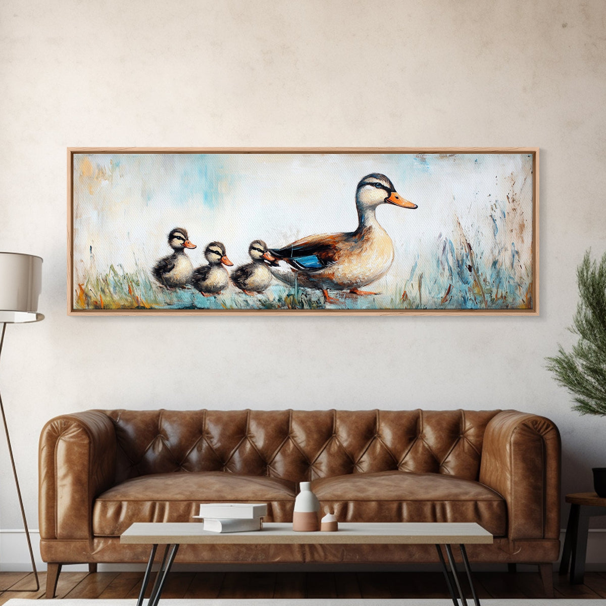Mother Duck and Ducklings, Whimsical Farmhouse Animal Wall Art, Cute Baby Ducks Painting, Cozy Country Decor, Nursery Artwork