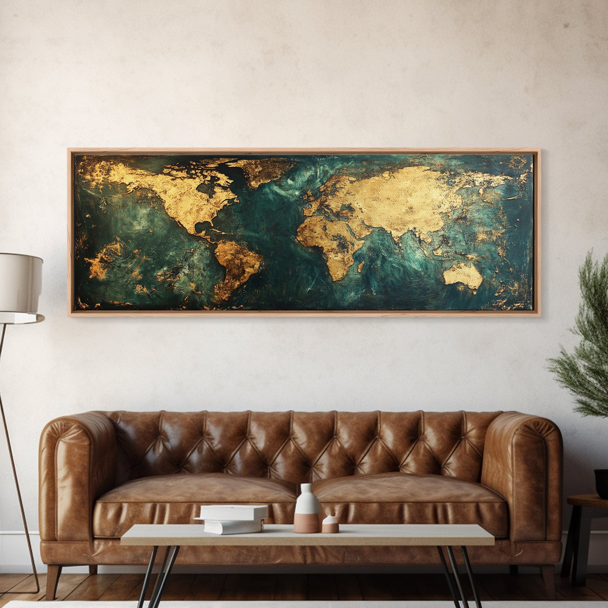 Gold World Map Framed Canvas Print Elegant Travel Wall Art, Luxury Office Decor, Metallic Abstract Map Painting, Modern Home Artwork