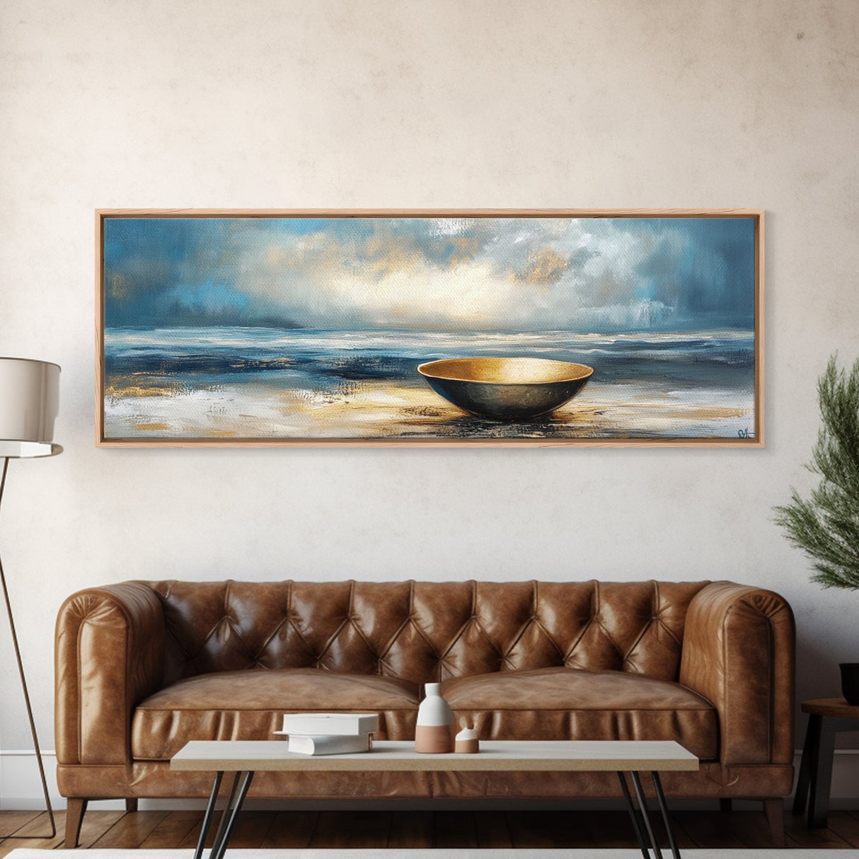 Ocean Bowl Framed Canvas Print, Coastal Zen Wall Art, Beach Minimalist Home Decor, Tranquil Seascape Art, Modern Nautical Wall Decor