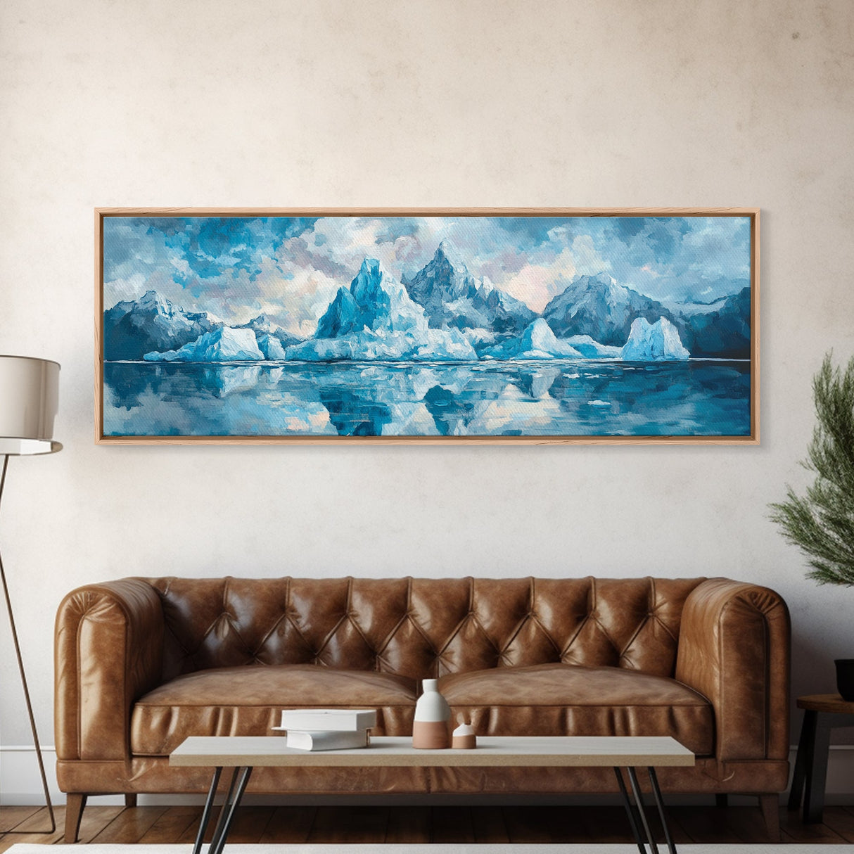 Iceberg Mountain Reflection Canvas Print, Arctic Nature Wall Art, Cool Blue Home Decor, Large Landscape Painting, Modern Office Art
