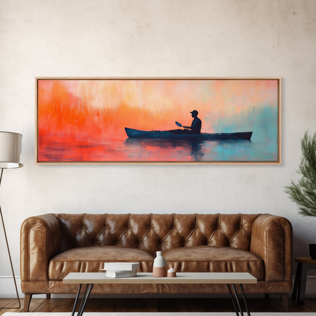 Kayak Sunset Wall Art, Lake House Decor, Nature Painting, Outdoor Adventure Art, Boho Home Decor, Living Room Wall Art