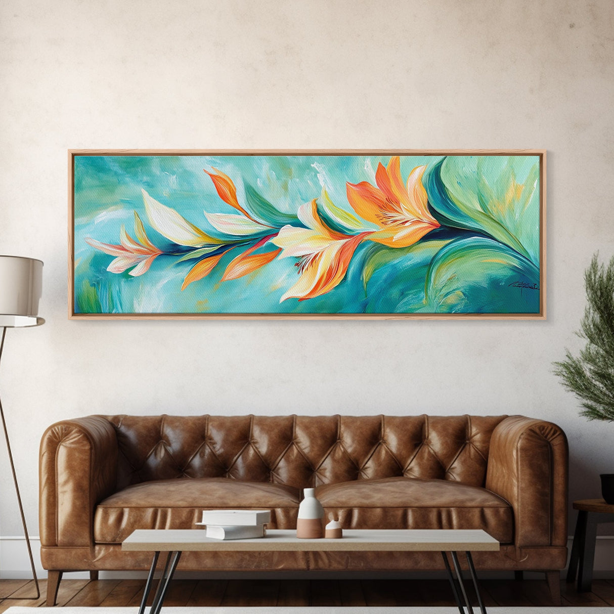 Tropical Floral Art, Vibrant Botanical Painting, Boho Nature Wall Decor, Bright Summer Home Decor, Bedroom or Living Room Art