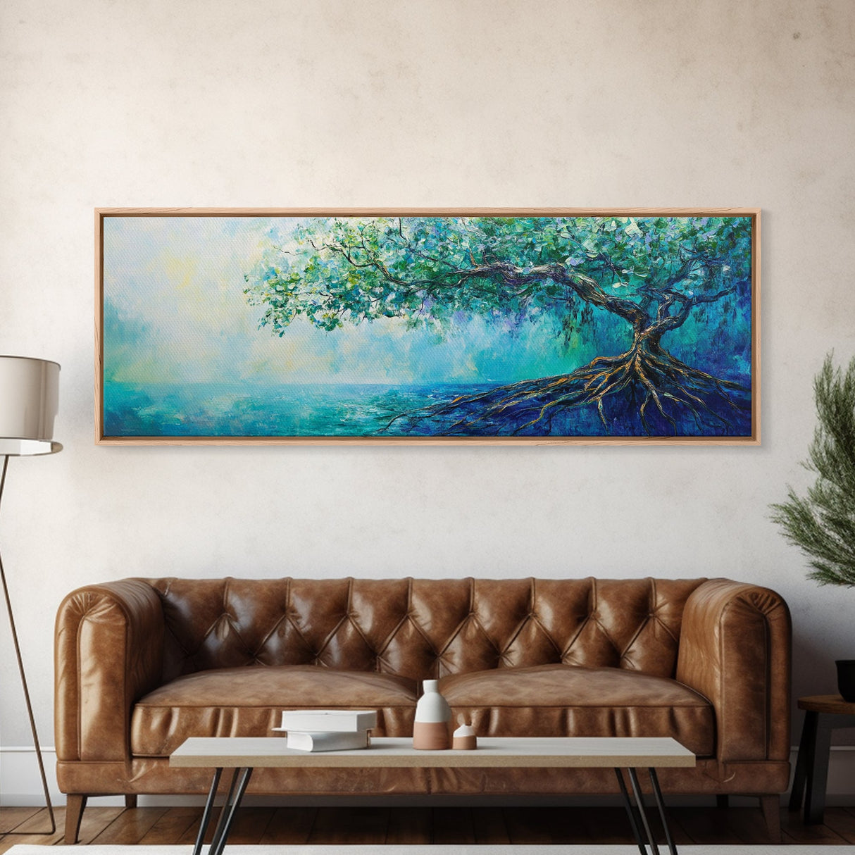 Mystical Tree Art Canvas Print Blue Abstract Nature Wall Decor Dreamy Coastal Artwork Living Room or Bedroom Accent Minimalist Boho