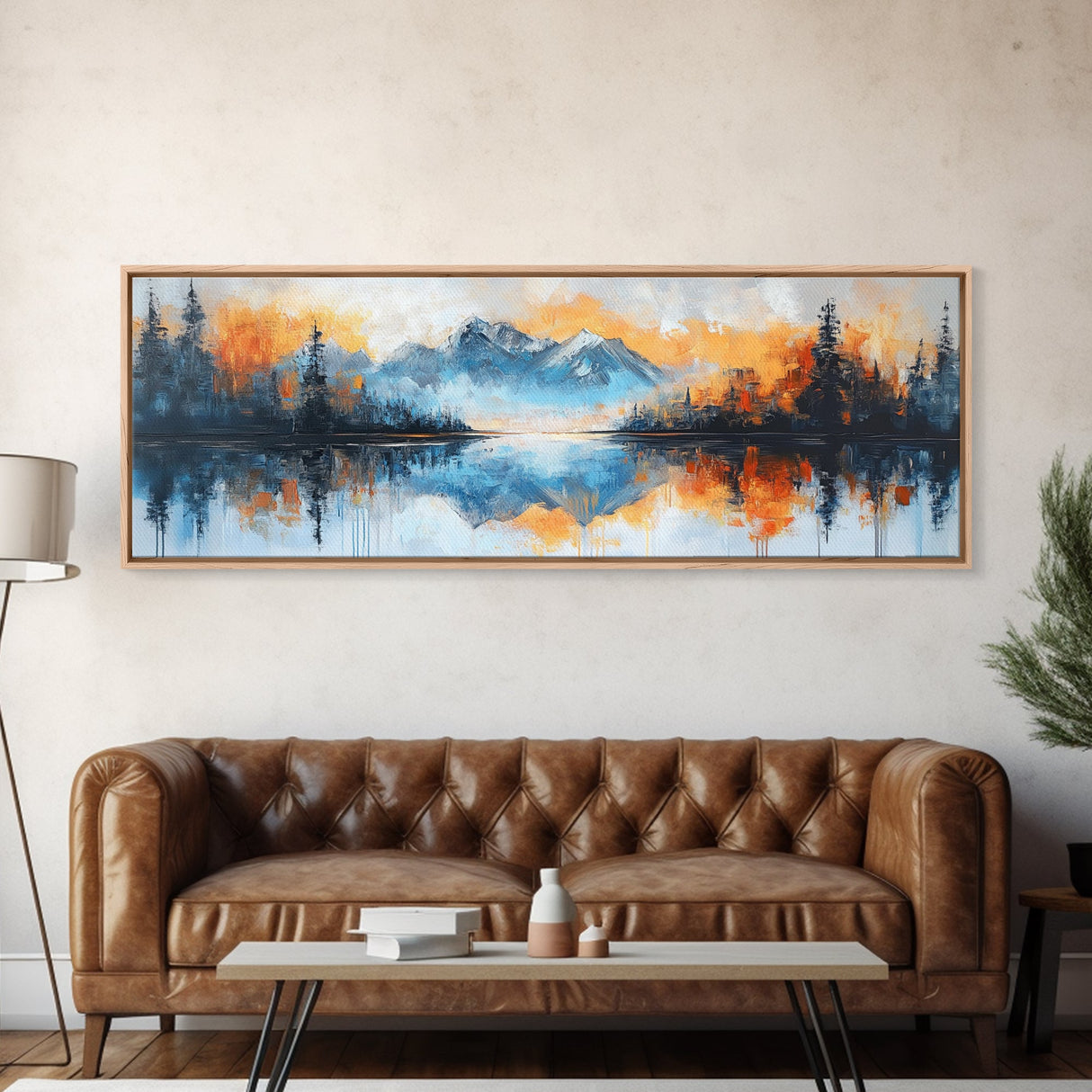 Reflective Lake Canvas Print Serene Mountain Art, Tranquil Water Painting, Fall Nature Wall Decor, Rustic Artwork, Large Wall Art