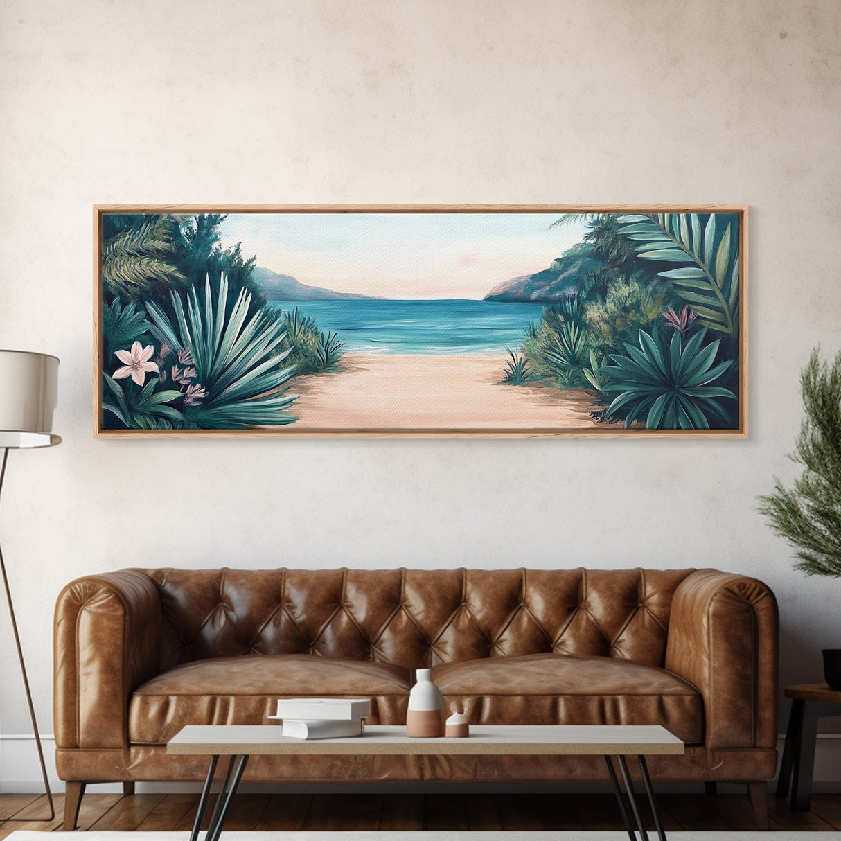 Secluded Beach Path Canvas Print Tropical Escape Painting Nature Coastal Wall Art Calm Ocean Scene Large Wall Art Living Room