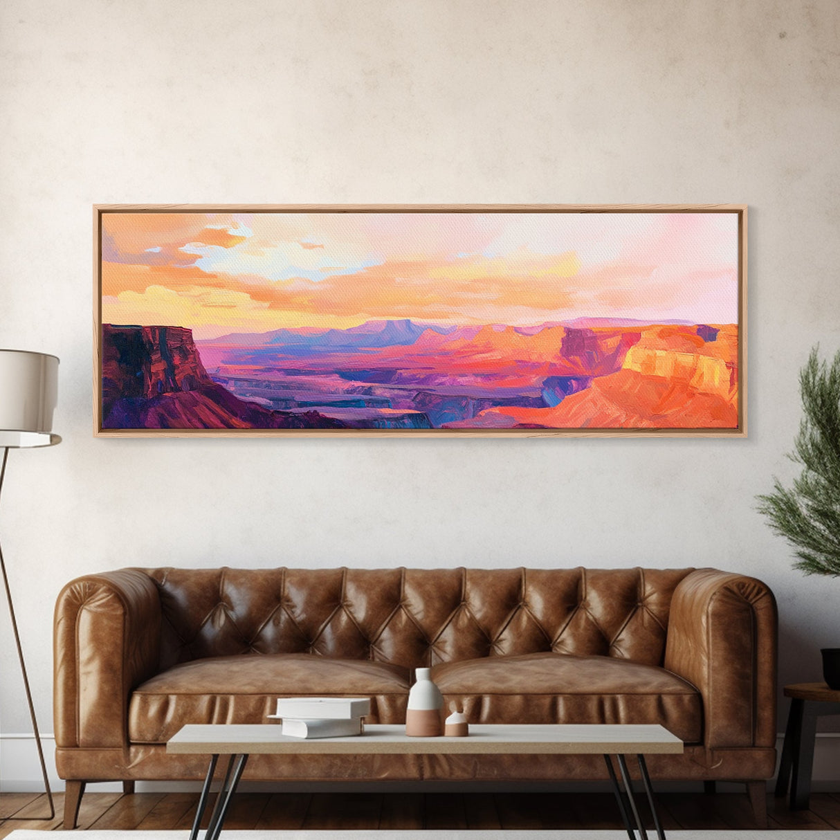 Grand Canyon Sunset Framed Canvas Print Southwest Landscape Wall Art, Desert Mountain Painting, Nature Inspired Home Decor, Rustic Art