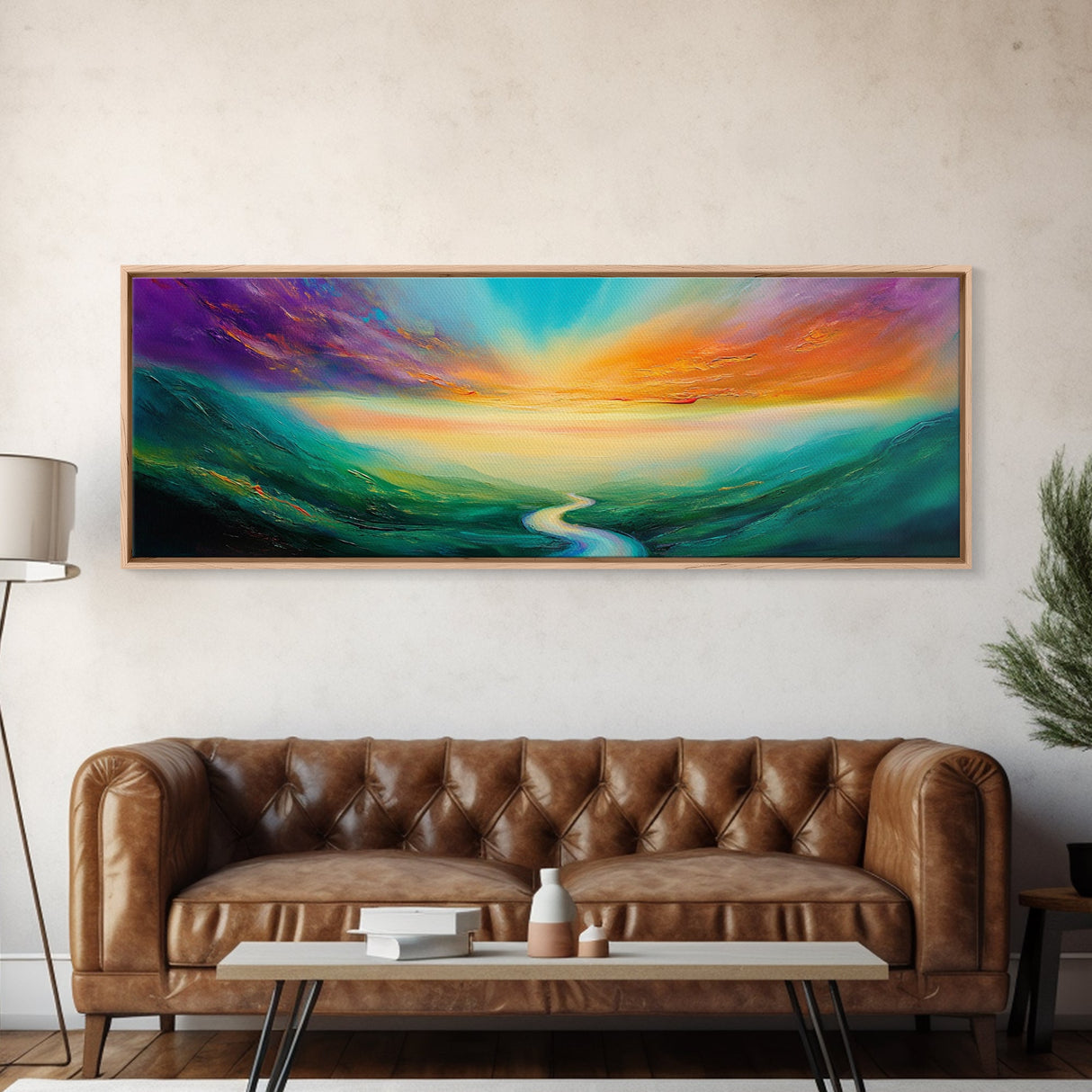 Vibrant Sky Journey Canvas Print, Colorful Sunrise Landscape, Abstract Nature Wall Art, Living Room Decor, Boho Dreamy Sunset Painting