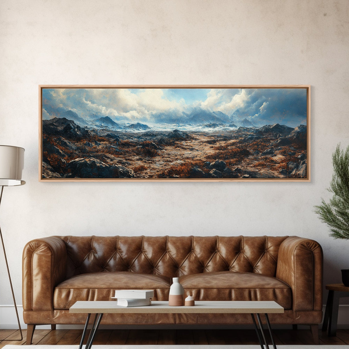 Moody Mountain Landscape Framed Canvas Print Dramatic Nature Art, Rustic Cabin Decor, Stormy Sky Painting, Wilderness Wall Art