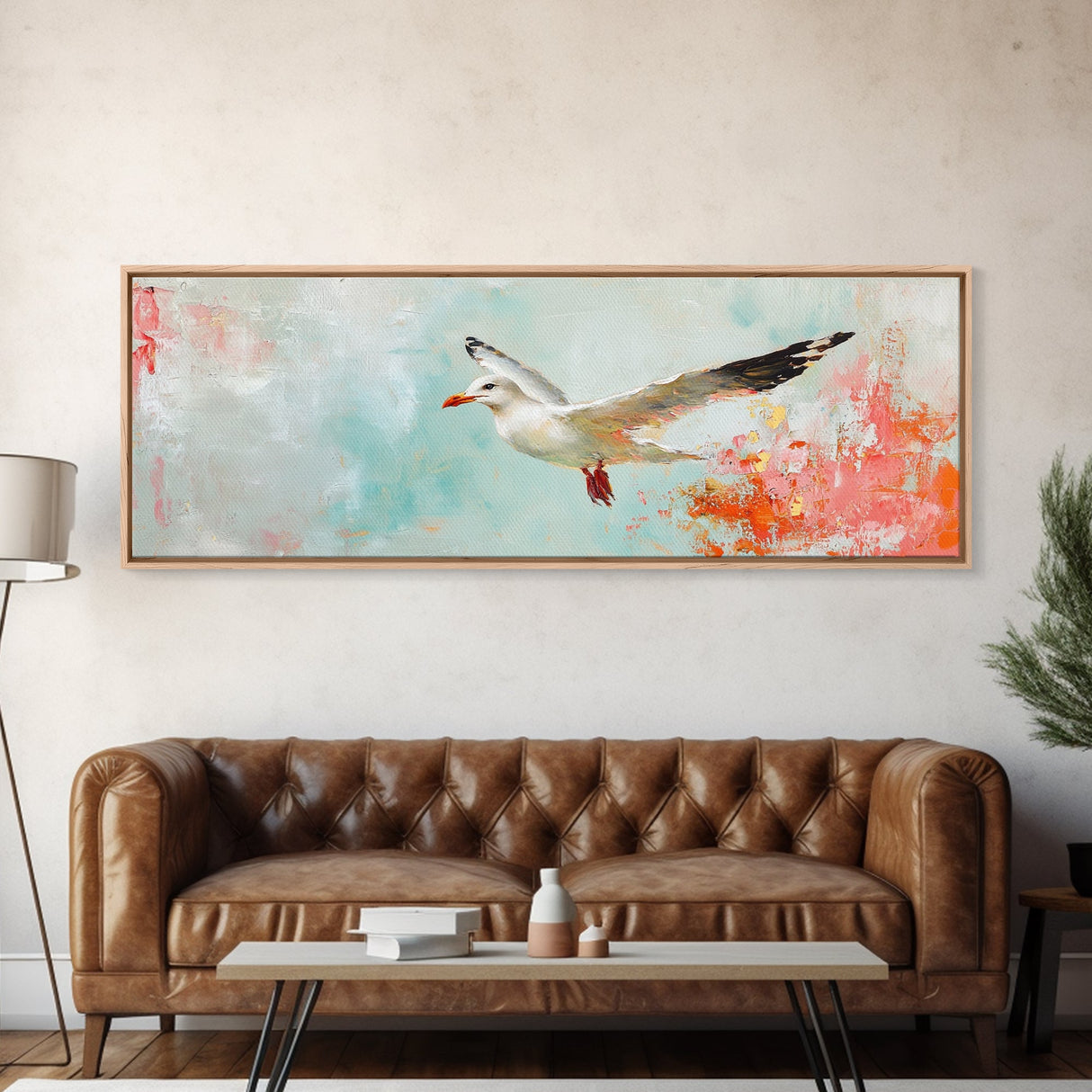 Seagull Flight Canvas Print Coastal Wall Art, Beach House Decor, Soaring Bird Painting, Ocean Lover Gift, Minimalist Art