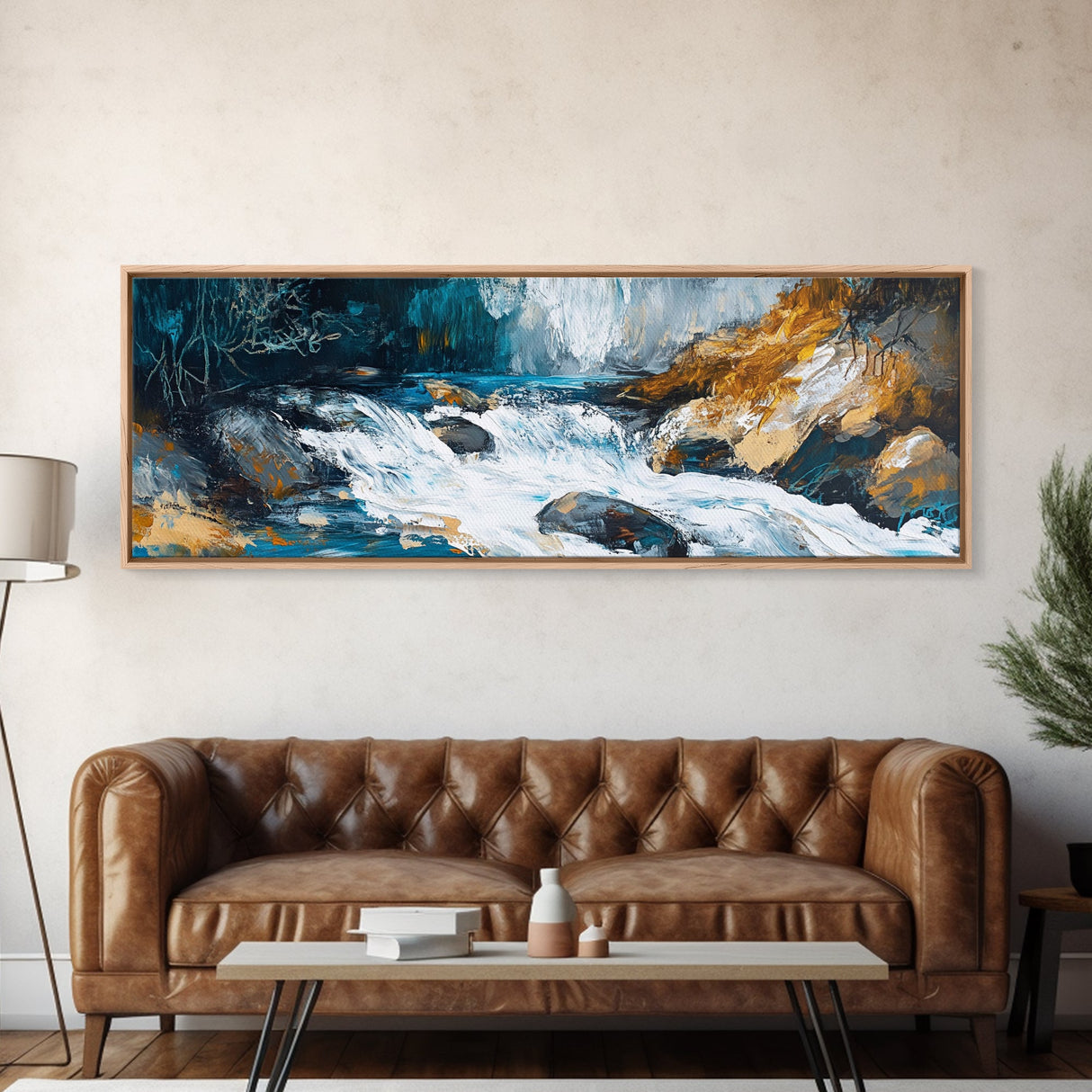 Wild River Rapids Framed Canvas Print Nature Landscape Art Rustic Cabin Wall Decor Adventure Themed Living Room Wall Art