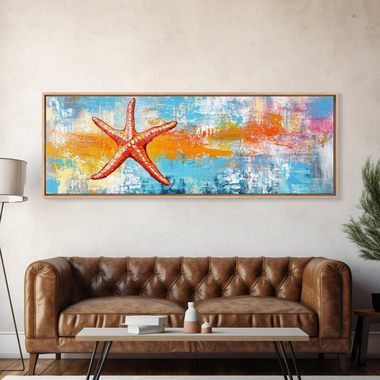 Starfish, Beach Themed Wall Art, Ocean Life Painting, Coastal Decor, Framed Canvas Print, Nautical Style, Living Room Artwork