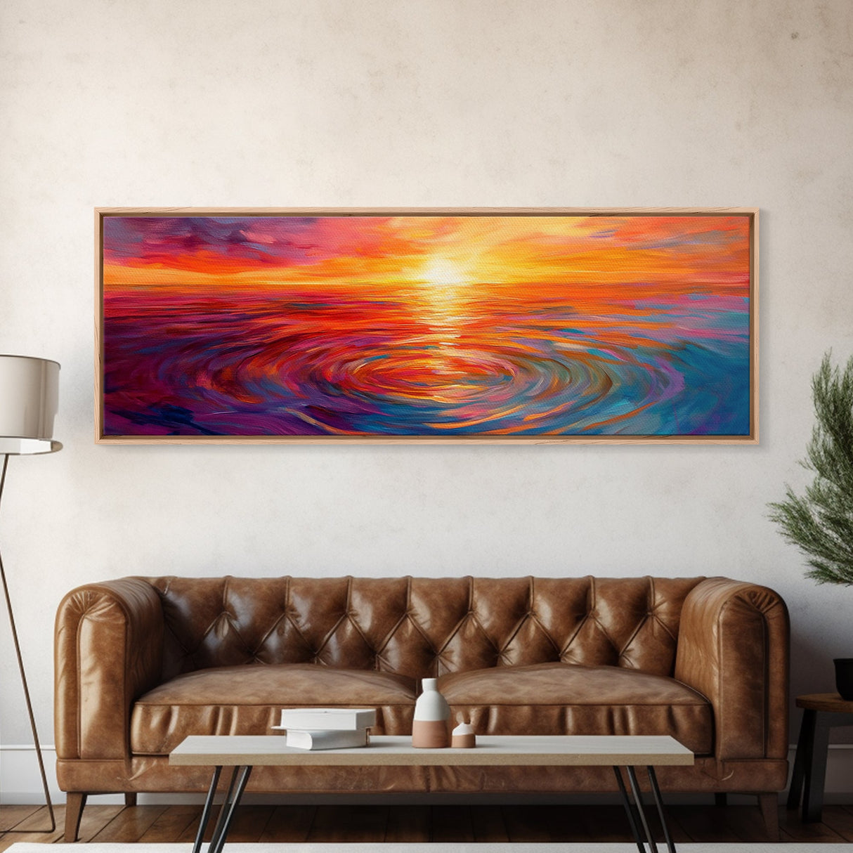 Fiery Sunset, Abstract Seascape Painting, Vibrant Ocean Art, Sunset Glow, Canvas Print, Nautical Home Decor, Bedroom Artwork