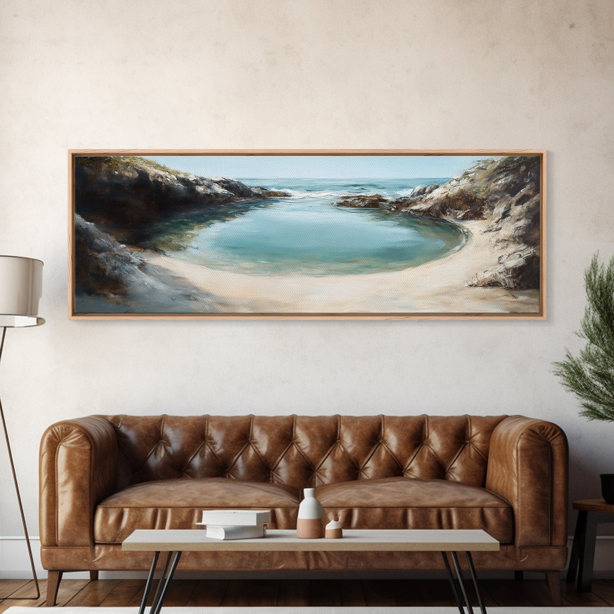 Hidden, Lagoon, Secluded, Beach, Canvas Print, Coastal Escape Art, Tranquil Water Scene, Bedroom Wall Art, Ocean Painting