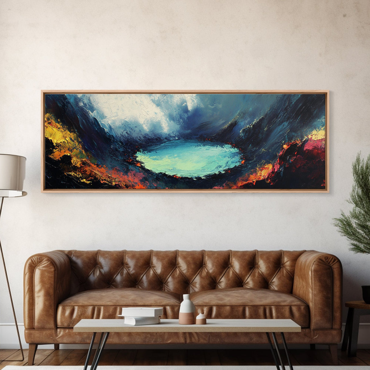 Volcanic Lake, Dramatic Scenery, Canvas Print, Dark Wall Art, Living Room Decor, Moody Landscape, Bold Colors, Office Wall Art